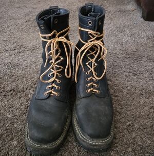 Men's Black Leather Boots with Tan Laces